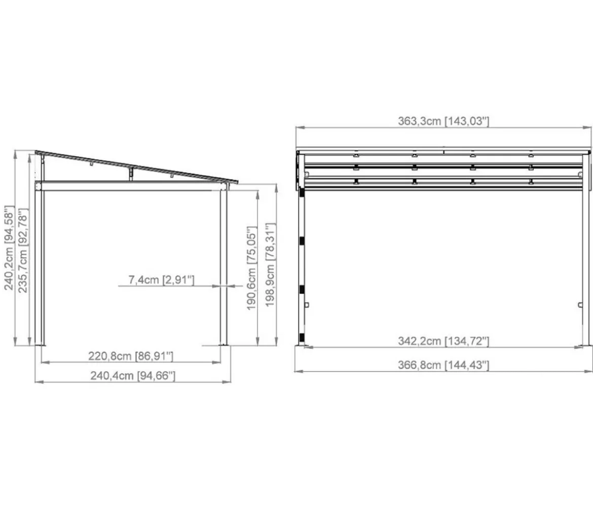 Sojag Terrassenüberdachung St. Barth, ca. B364,3/H240,2/T240,4 cm