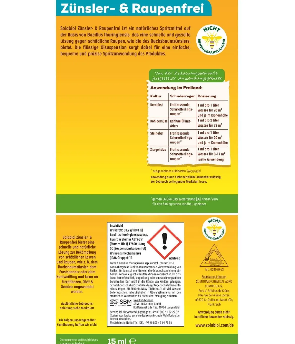 Solabiol® Zünsler- & Raupenfrei Flüssigkonzentrat, 15 ml
