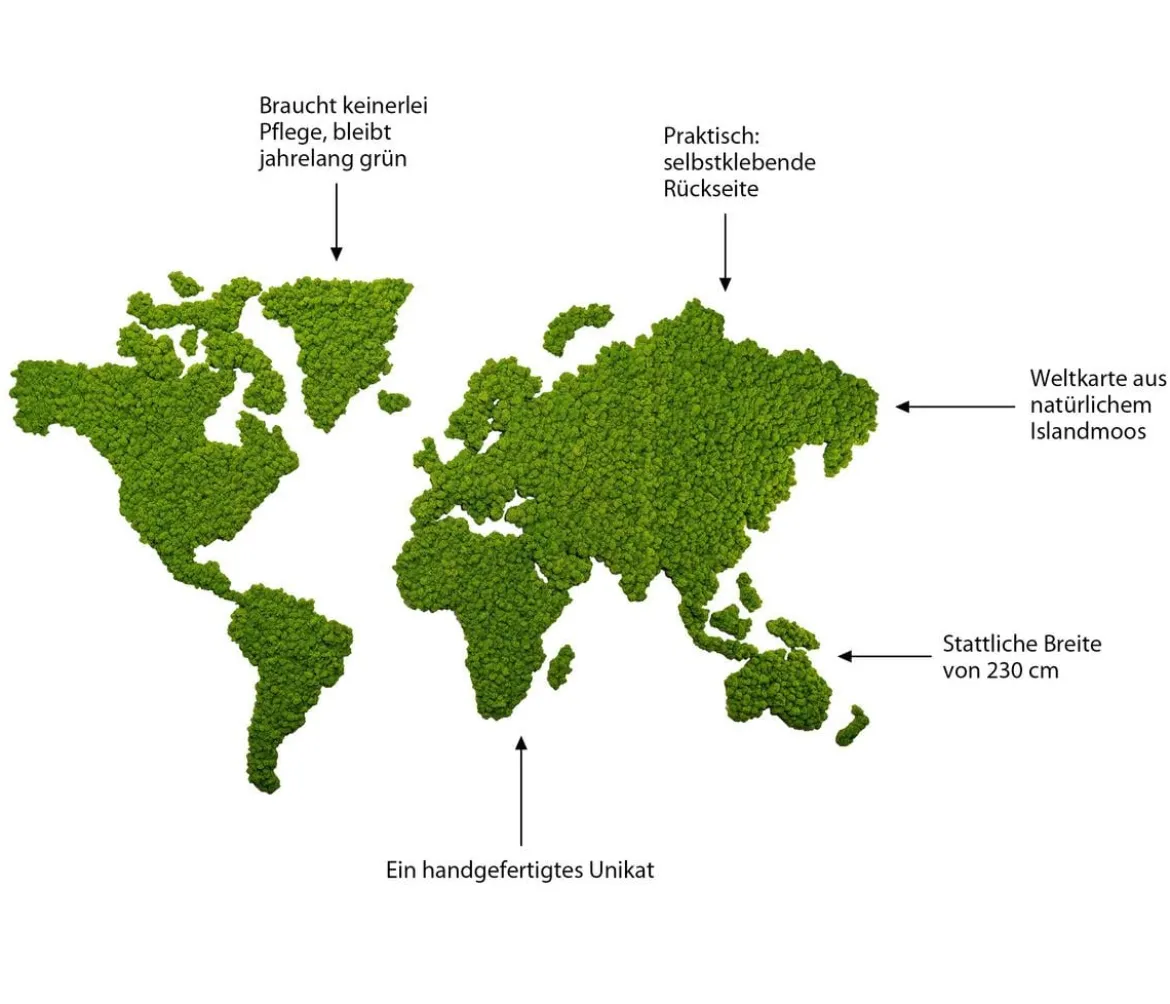 styleGREEN Weltkarte aus Islandmoos, 21-teilig, ca. B230/H135 cm