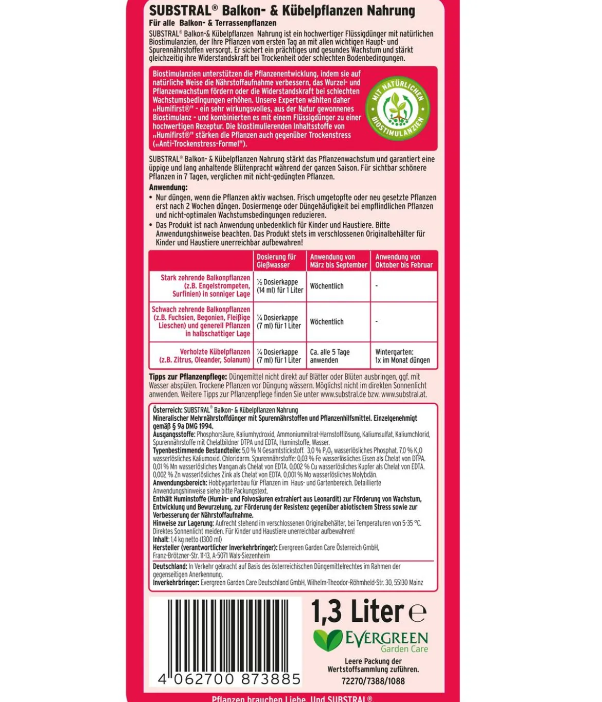 Substral® Balkon- und Kübelpflanzen-Nahrung, flüssig, 1,3 l