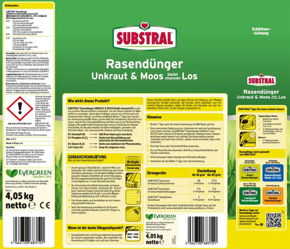 Substral® 3in1 Rasendünger Unkraut & Moos bleibt chancenLOS, 4 kg