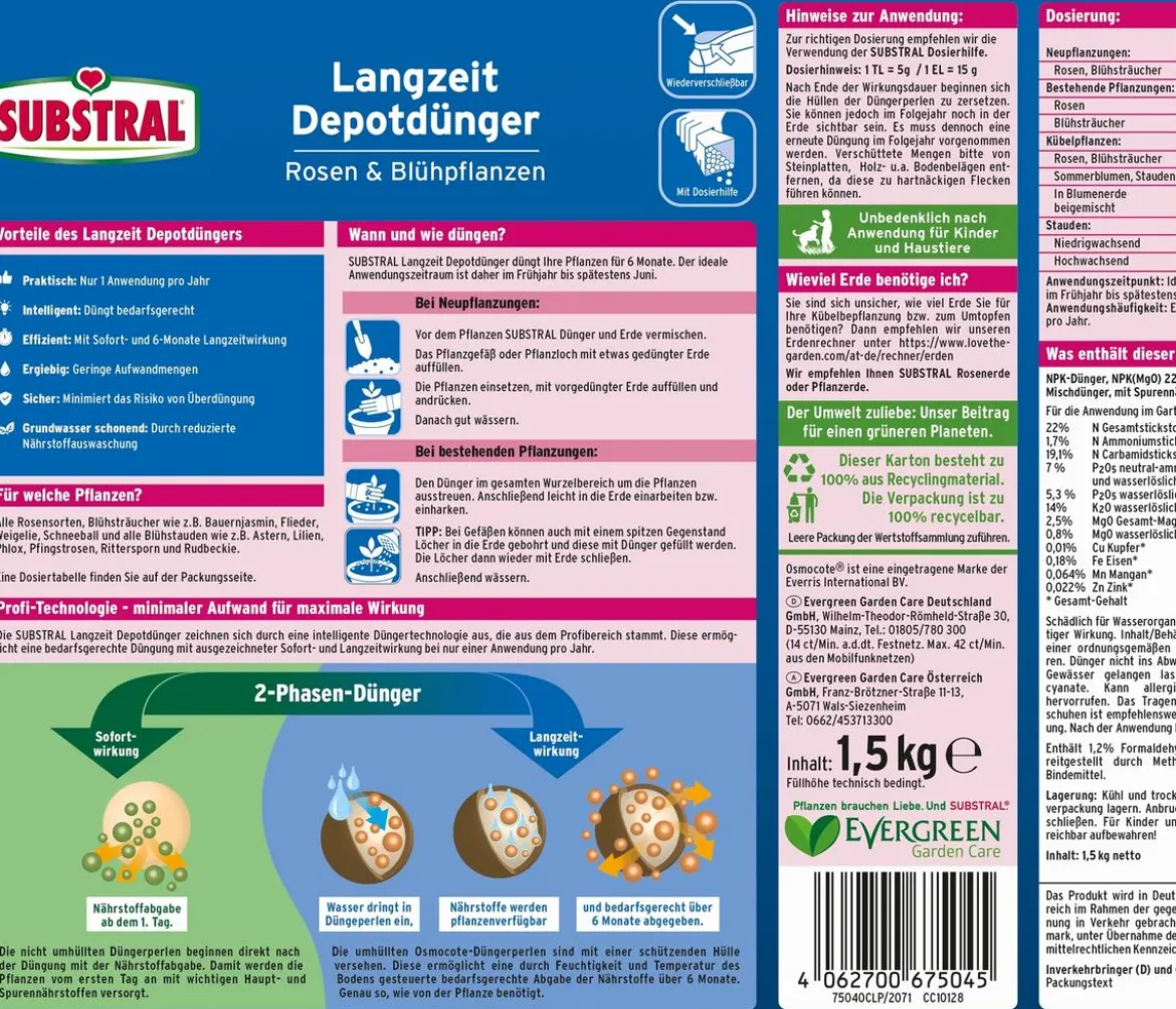 Substral® Langzeit-Depotdünger Rosen & Blühpflanzen, 1,5 kg