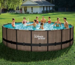Summer Waves Frame Pool Elite, teak, rund