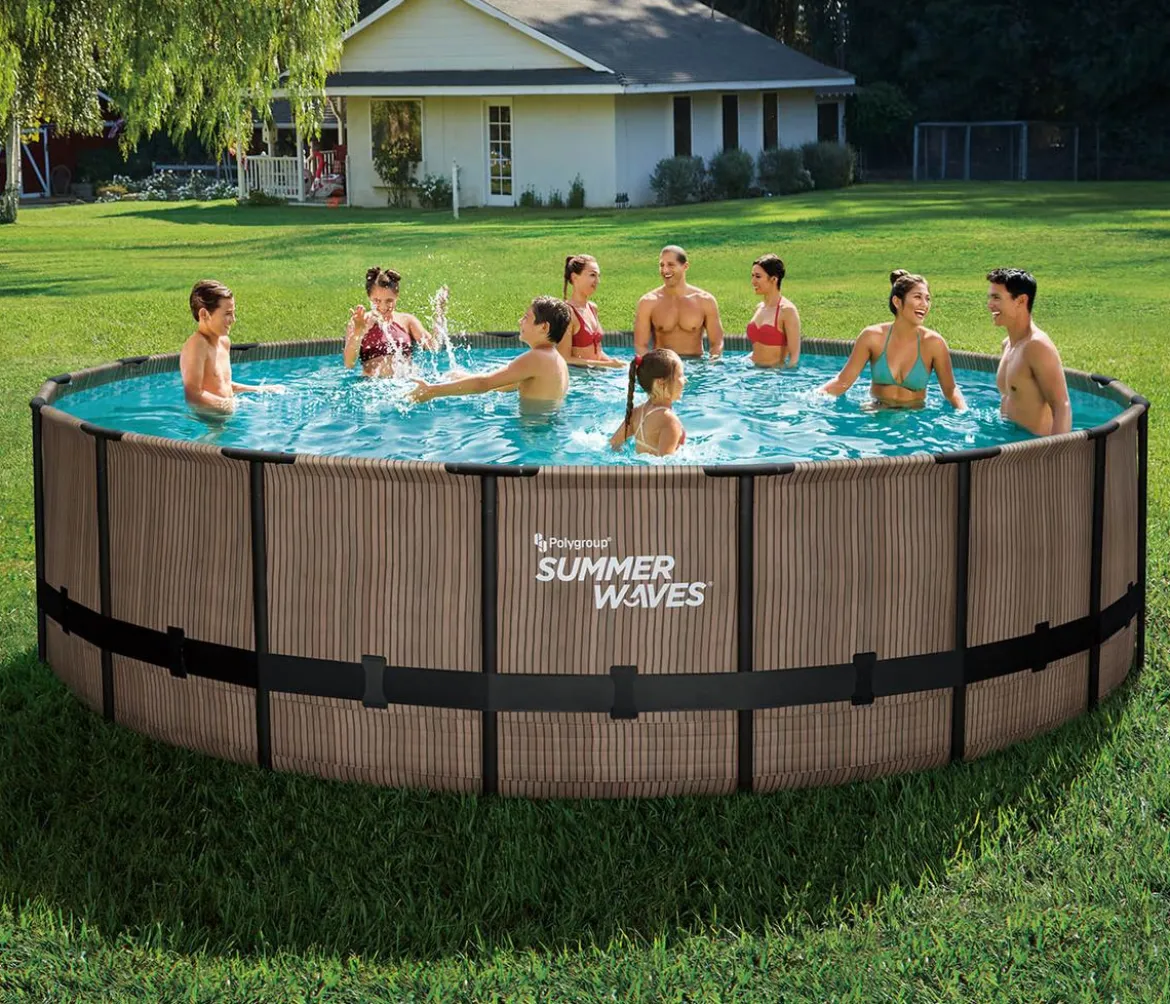 Summer Waves Frame Pool Elite, teak, rund