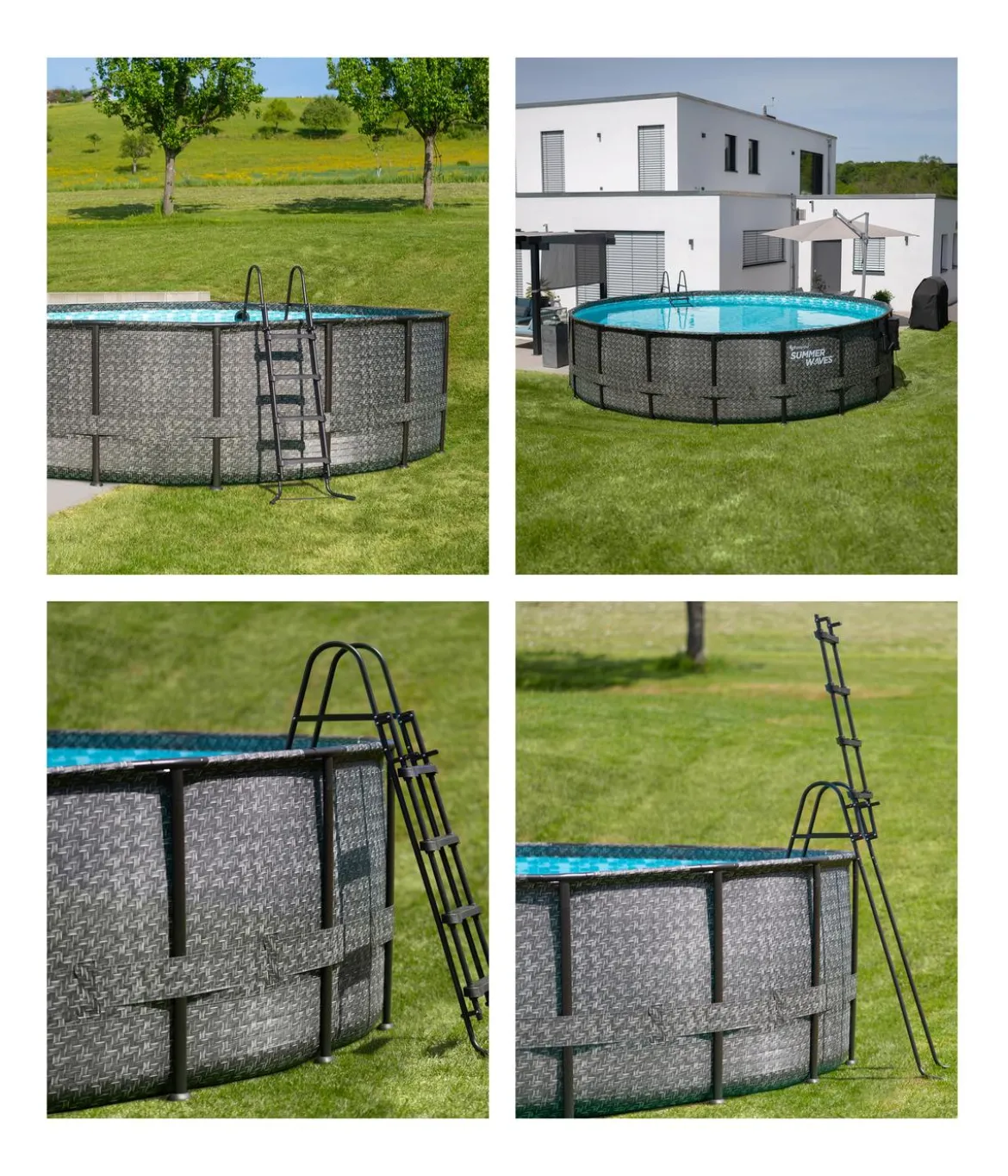 Summer Waves Frame Pool Rattan, grau