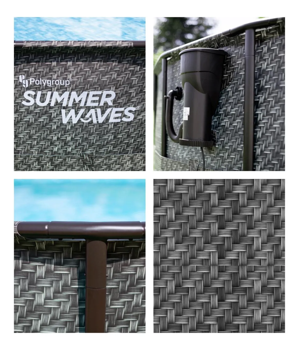 Summer Waves Frame Pool Rattan, grau