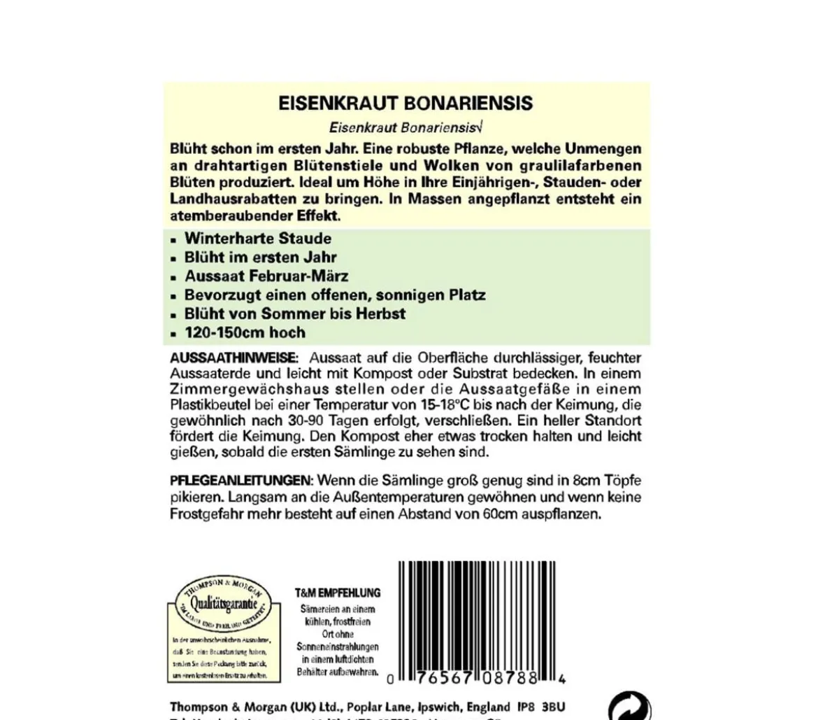 Thompson & Morgan Samen Eisenkraut 'Bonariensis'
