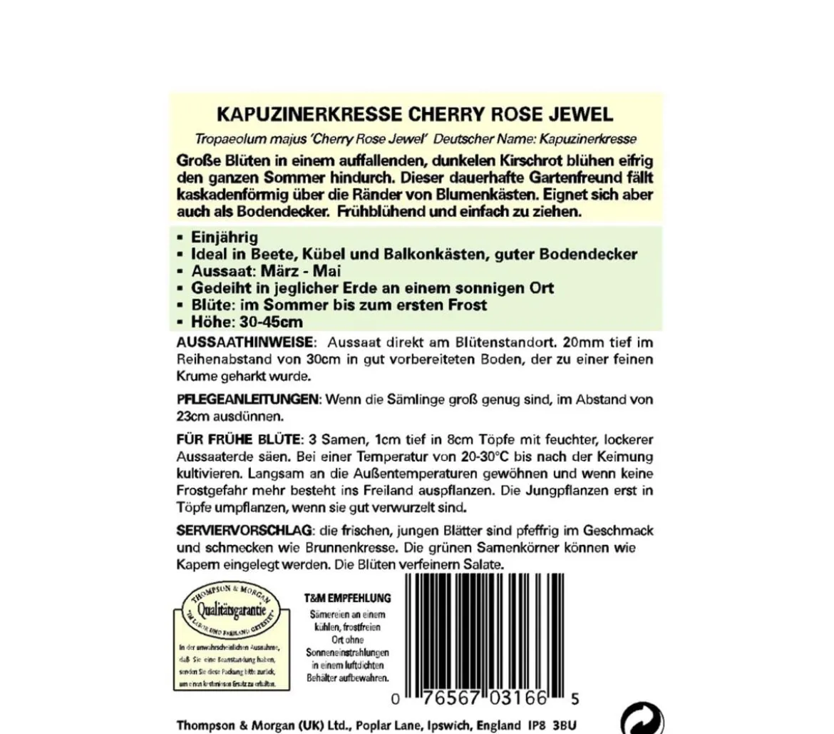 Thompson & Morgan Samen Kapuzinerkresse 'Cherry Rose Jewel'