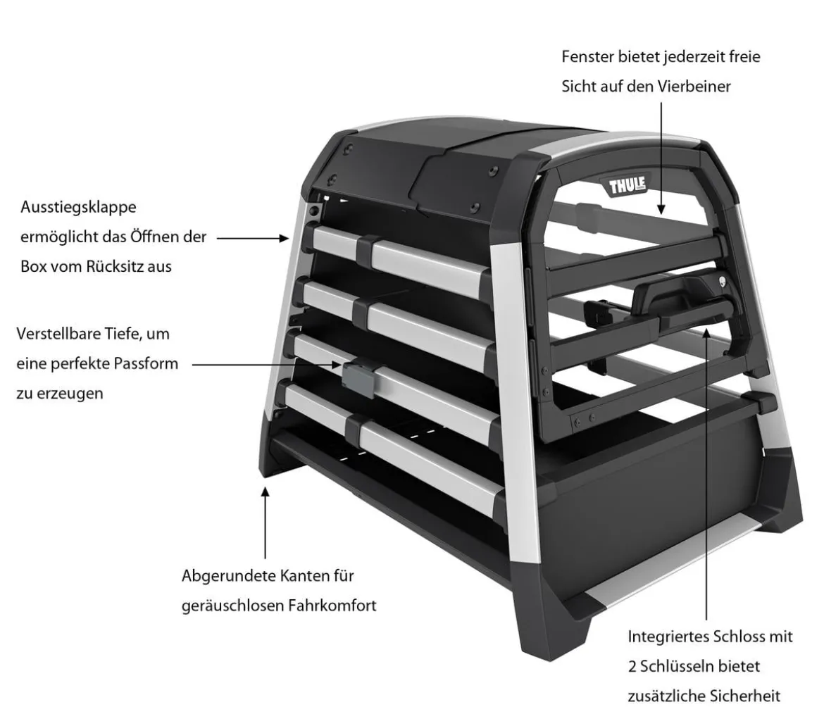 THULE® Allax threshold compatible S Hundetransportbox für Fahrzeuge mit Ladekante, ca. B58/H55/T72-80 cm