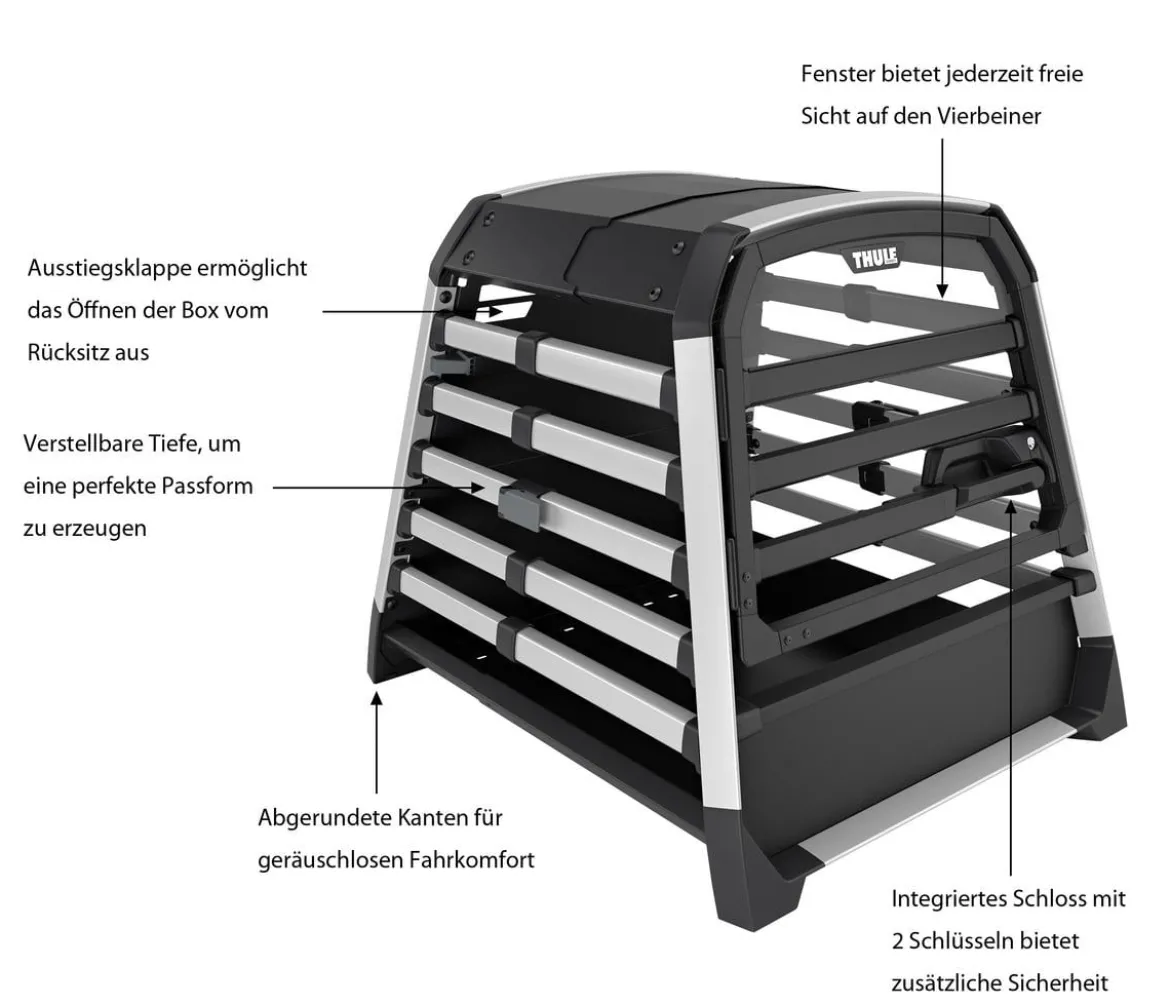 THULE® Allax threshold compatible M Compact Hundetransportbox für Fahrzeuge mit Ladekante, ca. B65/H65/T77-82 cm