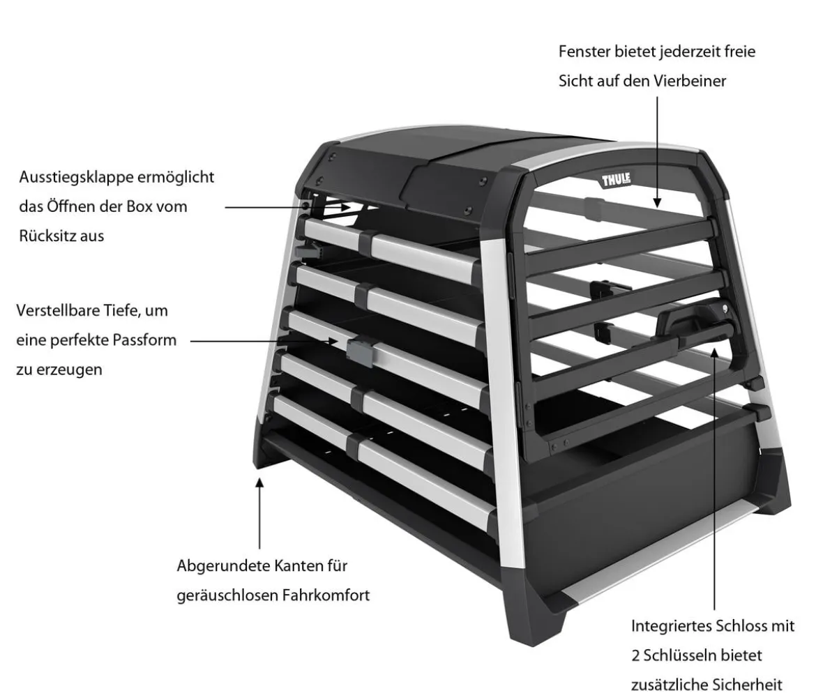 THULE® Allax threshold compatible L Compact Hundetransportbox für Fahrzeuge mit Ladekante, ca. B69/H70/T87-93 cm
