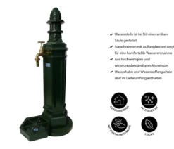 Tomco Aluminium-Gartenbrunnen Antik, ohne Wasserhahn, ca. H99 cm