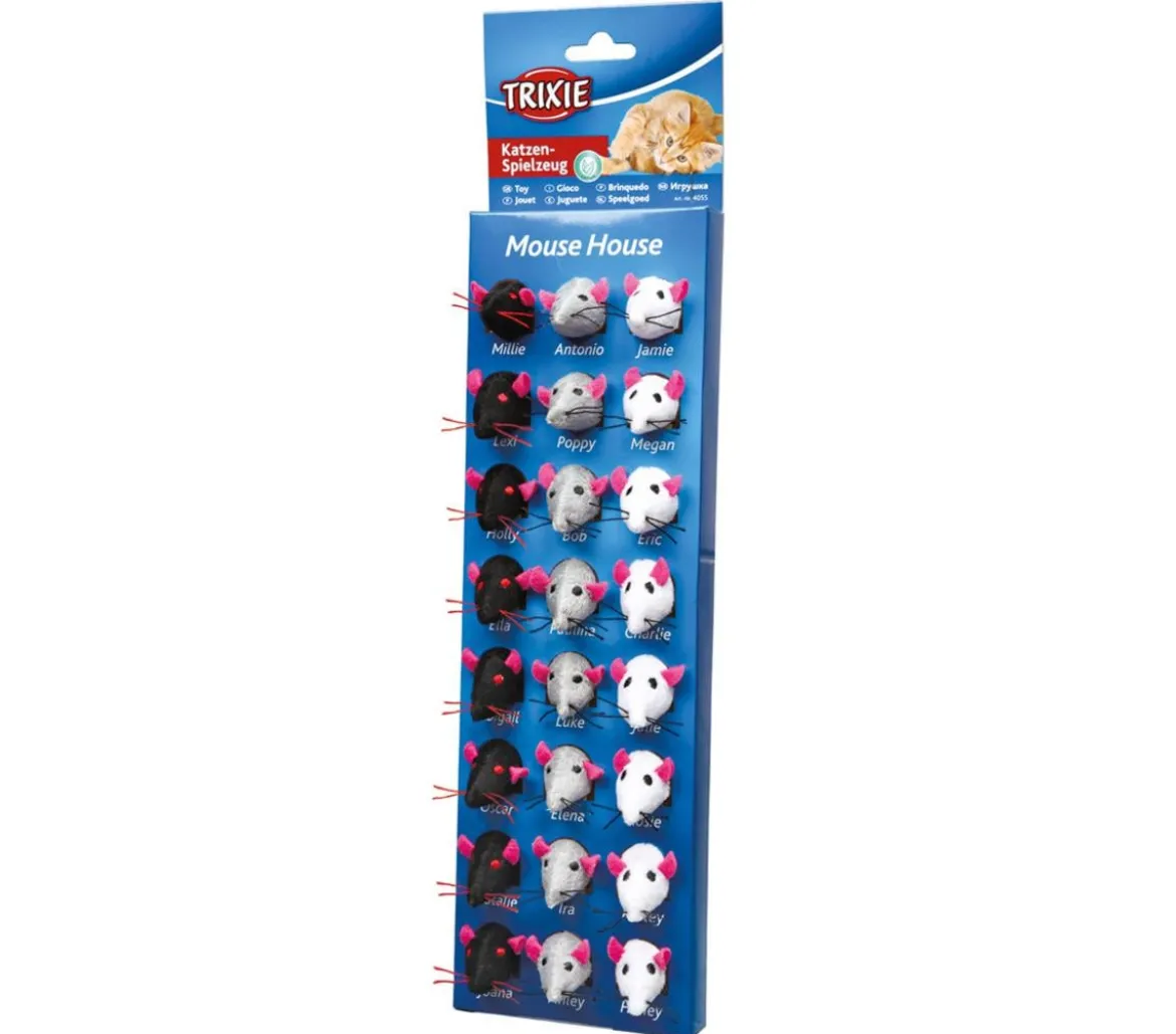 Trixie Mouse House, Set Plüschmäuse mit Katzenminze, 24-teilig