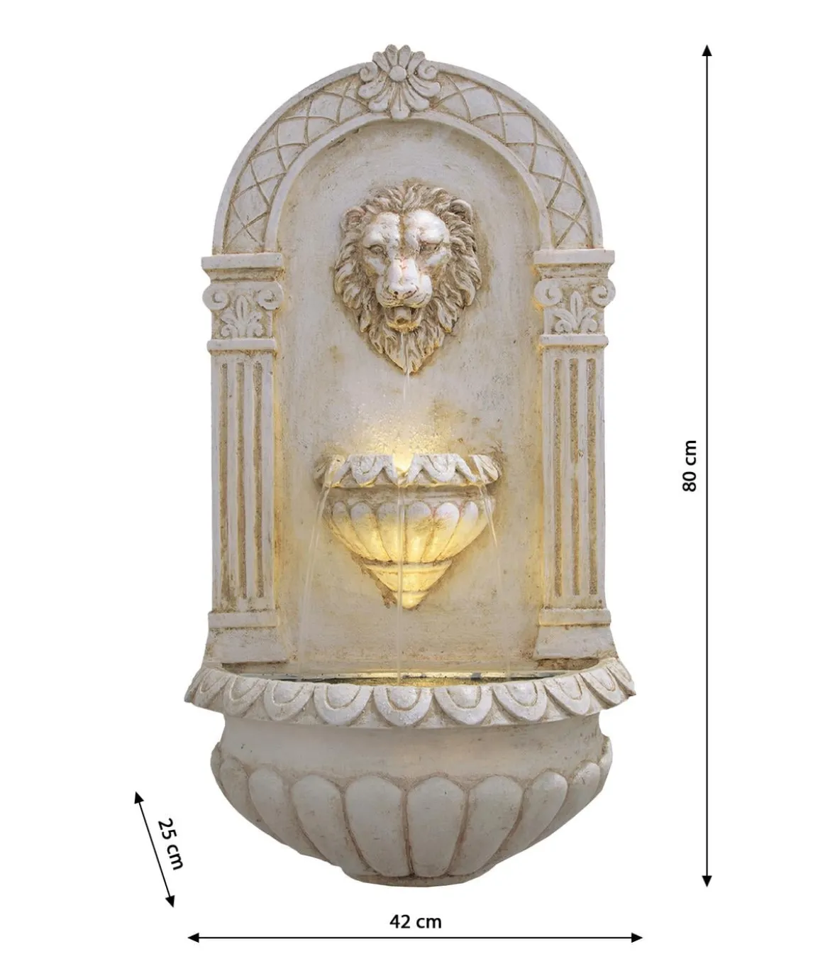Ubbink Acqua Arte Polyresin-Wandbrunnen Assoro mit LED-Beleuchtung, ca. H80 cm