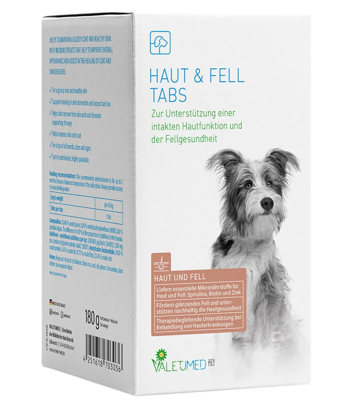 Valetumed Ergänzungsfutter für Hunde Haut & Fell Tabs, 180 g