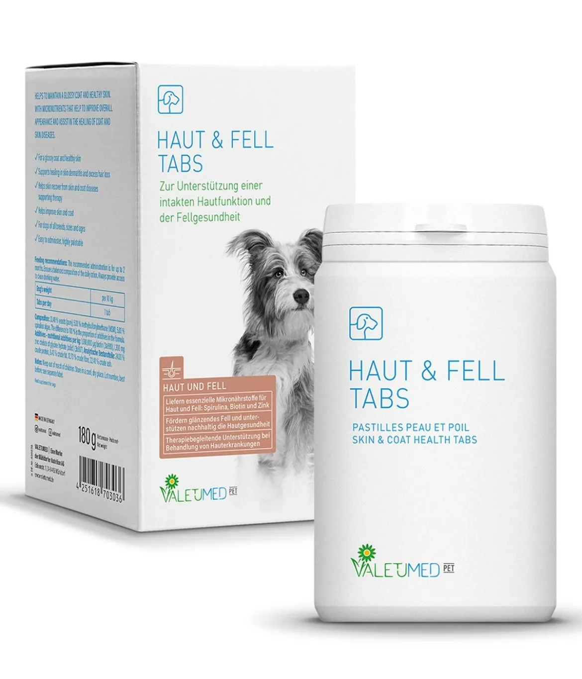 Valetumed Ergänzungsfutter für Hunde Haut & Fell Tabs, 180 g