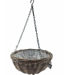 Van der Leeden Rattan-Hängeampel, rund, grau/braun