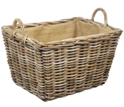Van der Leeden Rattan-Holzkorb, rechteckig, grau, ca. B60/H37/T47 cm
