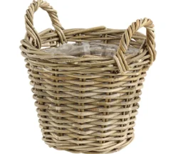 Van der Leeden Rattan-Korb mit Henkeln, rund, grau-braun