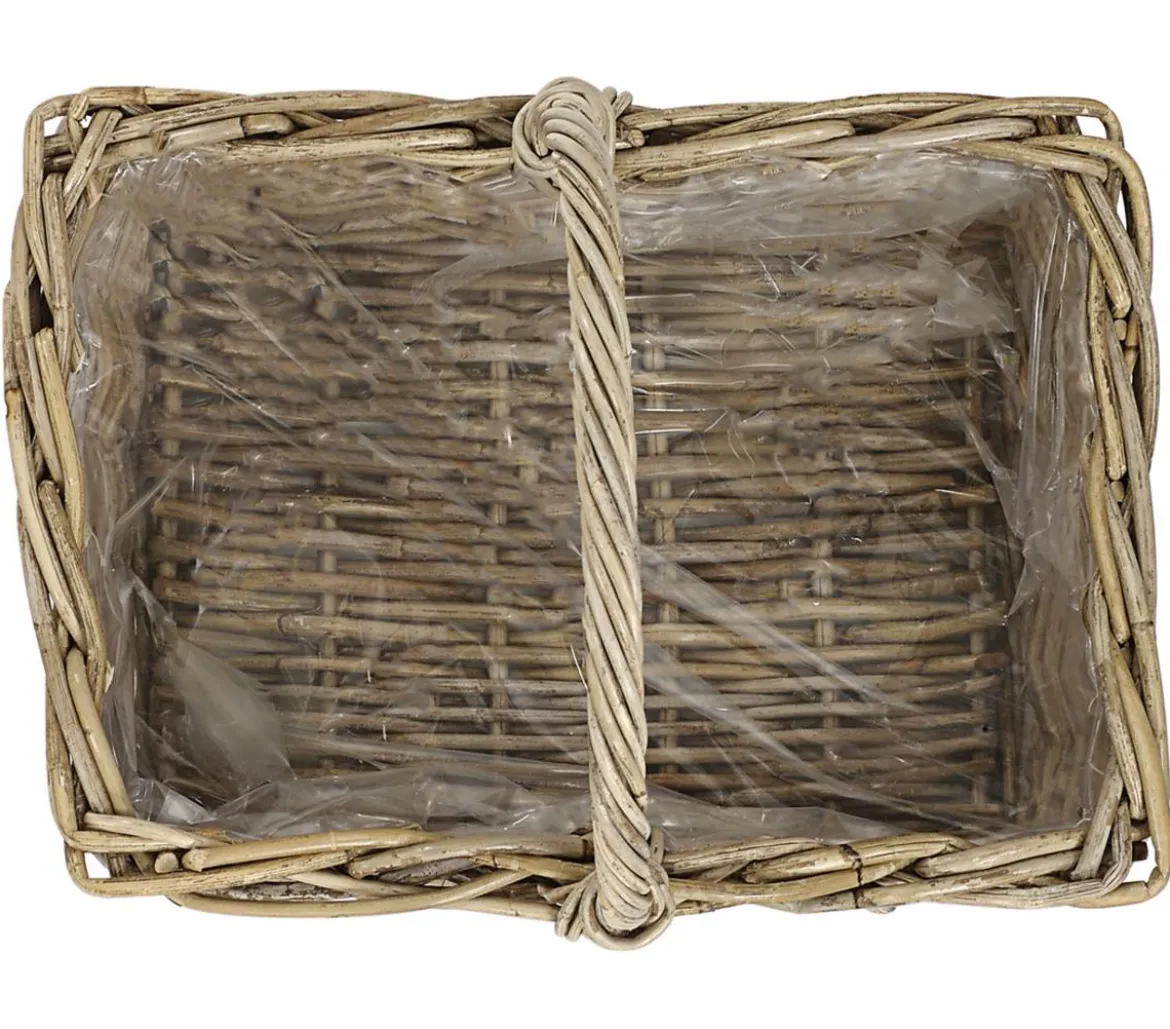 Van der Leeden Rattan-Korb mit Henkel, grau-braun, ca. B40/H30/T28 cm