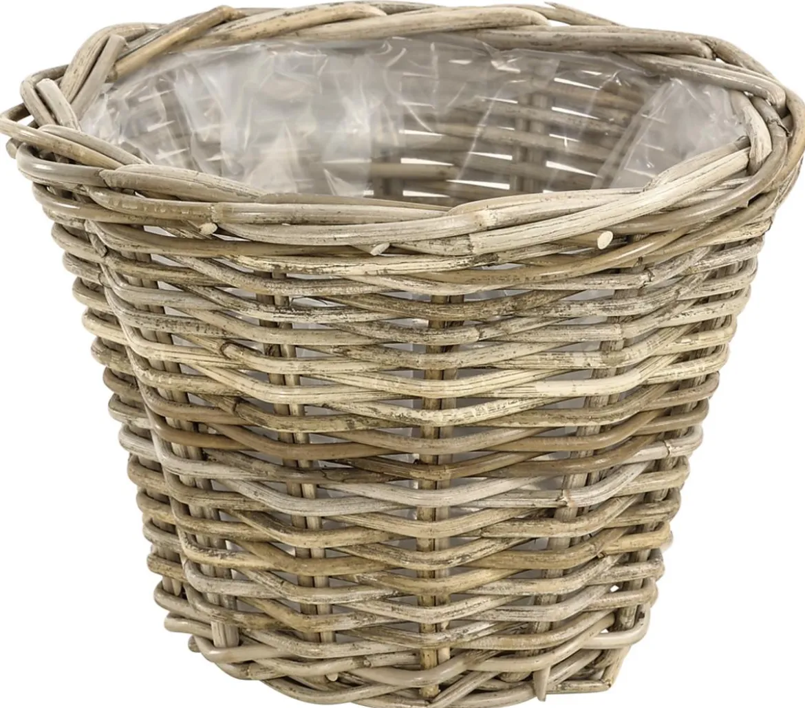 Van der Leeden Rattan-Topf, konisch, grau-braun