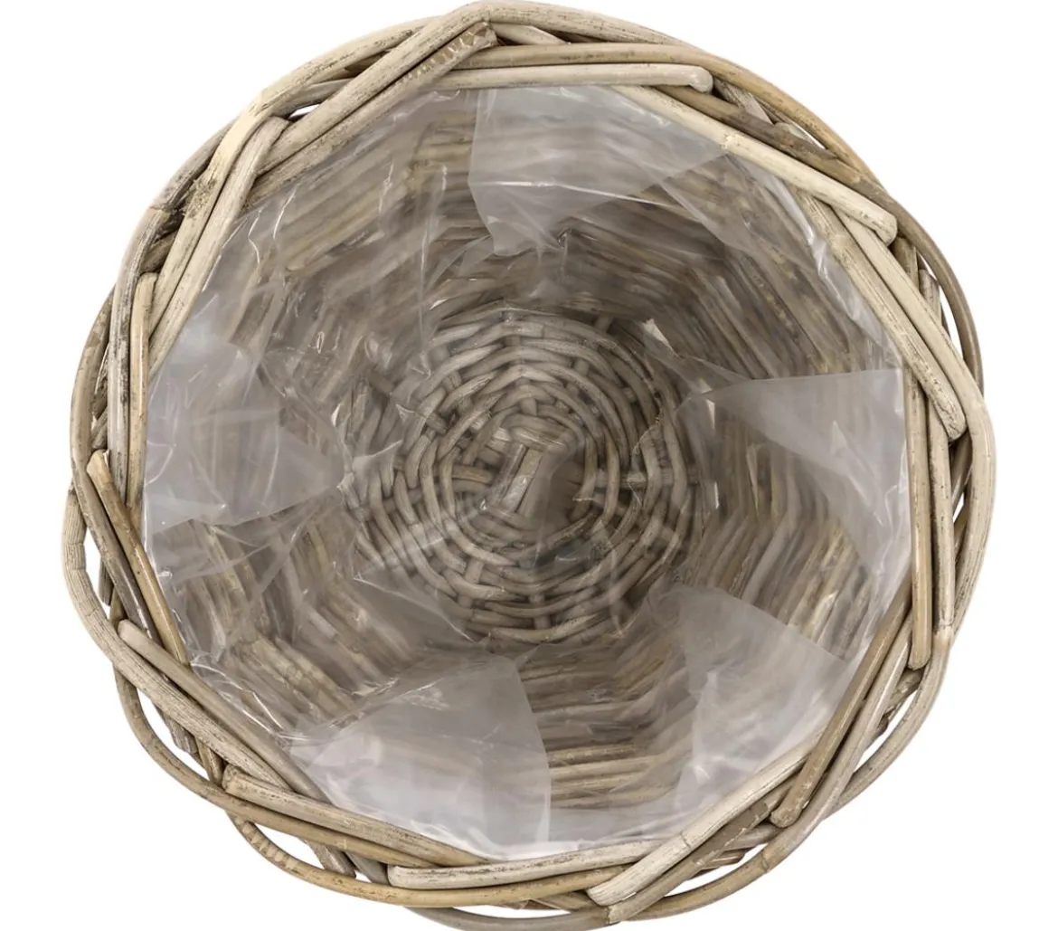 Van der Leeden Rattan-Topf, konisch, grau-braun