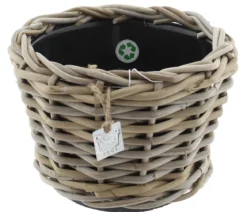 Van der Leeden Rattan-Topf, rund, grau/braun