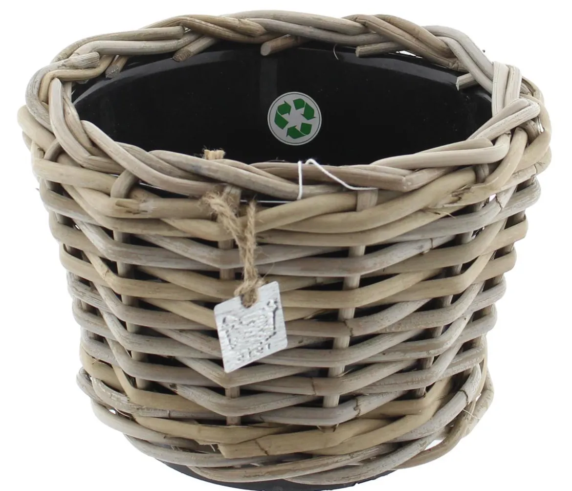 Van der Leeden Rattan-Topf, rund, grau/braun
