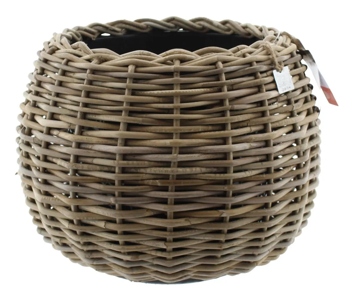 Van der Leeden Rattan-Topf Tina, rund, grau/braun