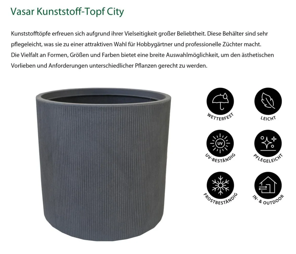 Vasar Kunststoff-Topf City, rund, grau