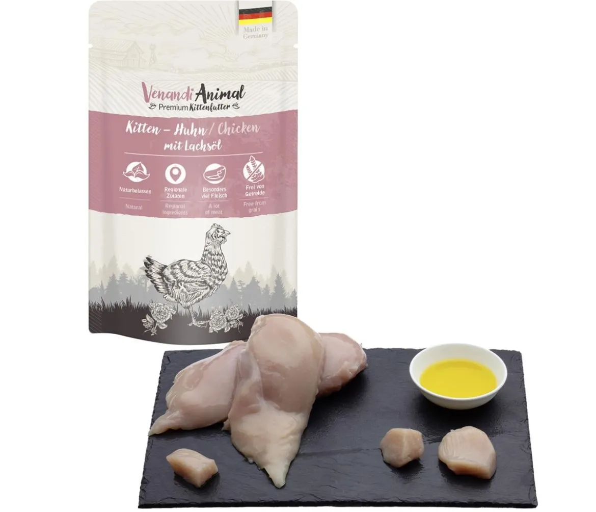 Venandi Animal Nassfutter für Katzen Kitten, Huhn, 125 g