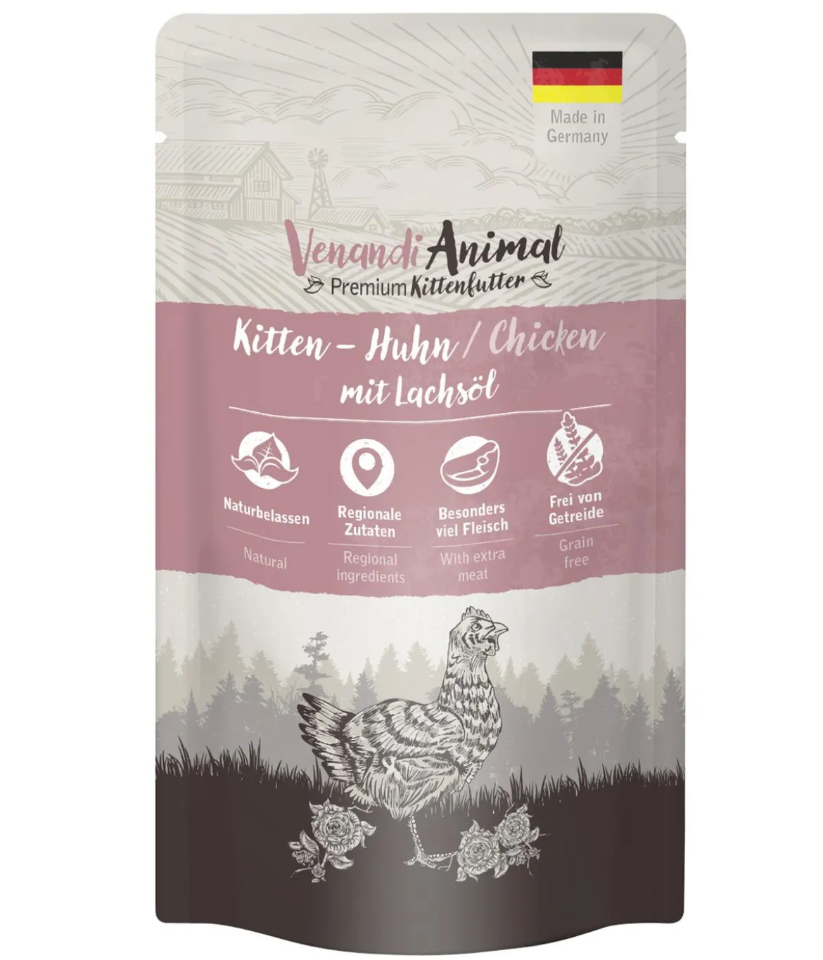 Venandi Animal Nassfutter für Katzen Kitten, Huhn, 125 g