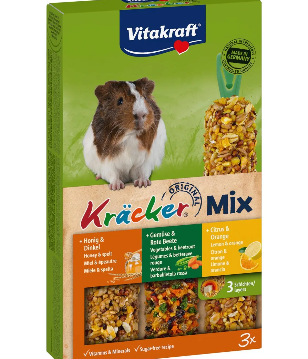 Vitakraft® Nagersnack Kräcker® Original Mix + Citrus/Gemüse/Honig für Meerschweinchen, 3er Pack