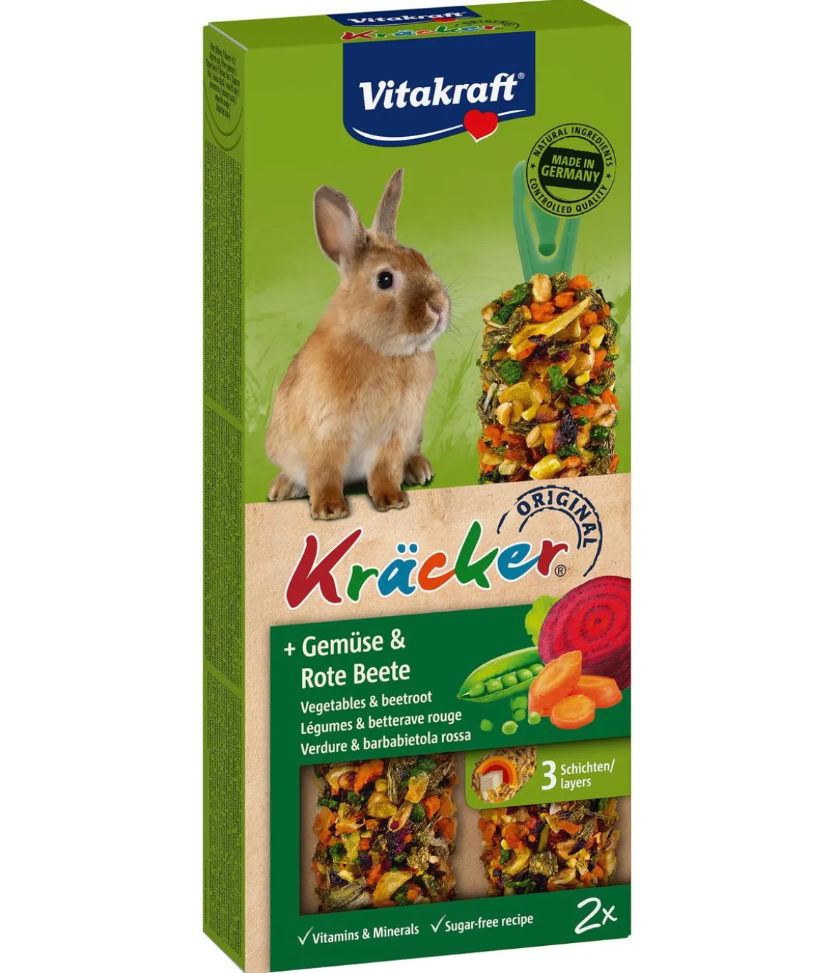 Vitakraft® Nagersnack Kräcker® Original Gemüse & Rote Beete für Zwergkaninchen, 2er Pack