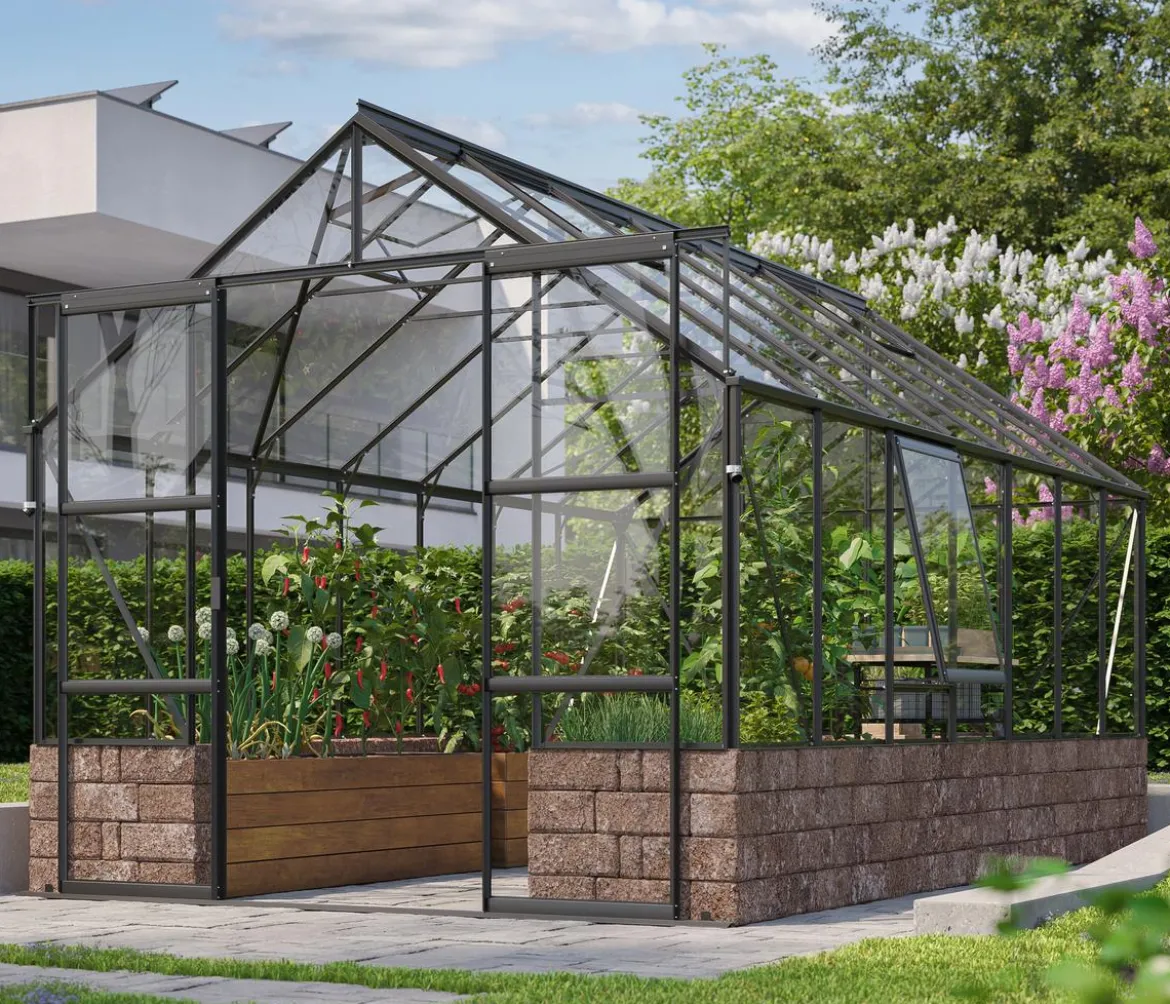 Vitavia Gewächshaus Cassiopeia 11500 ESG, inkl. Sockelmauer Herbstlaub