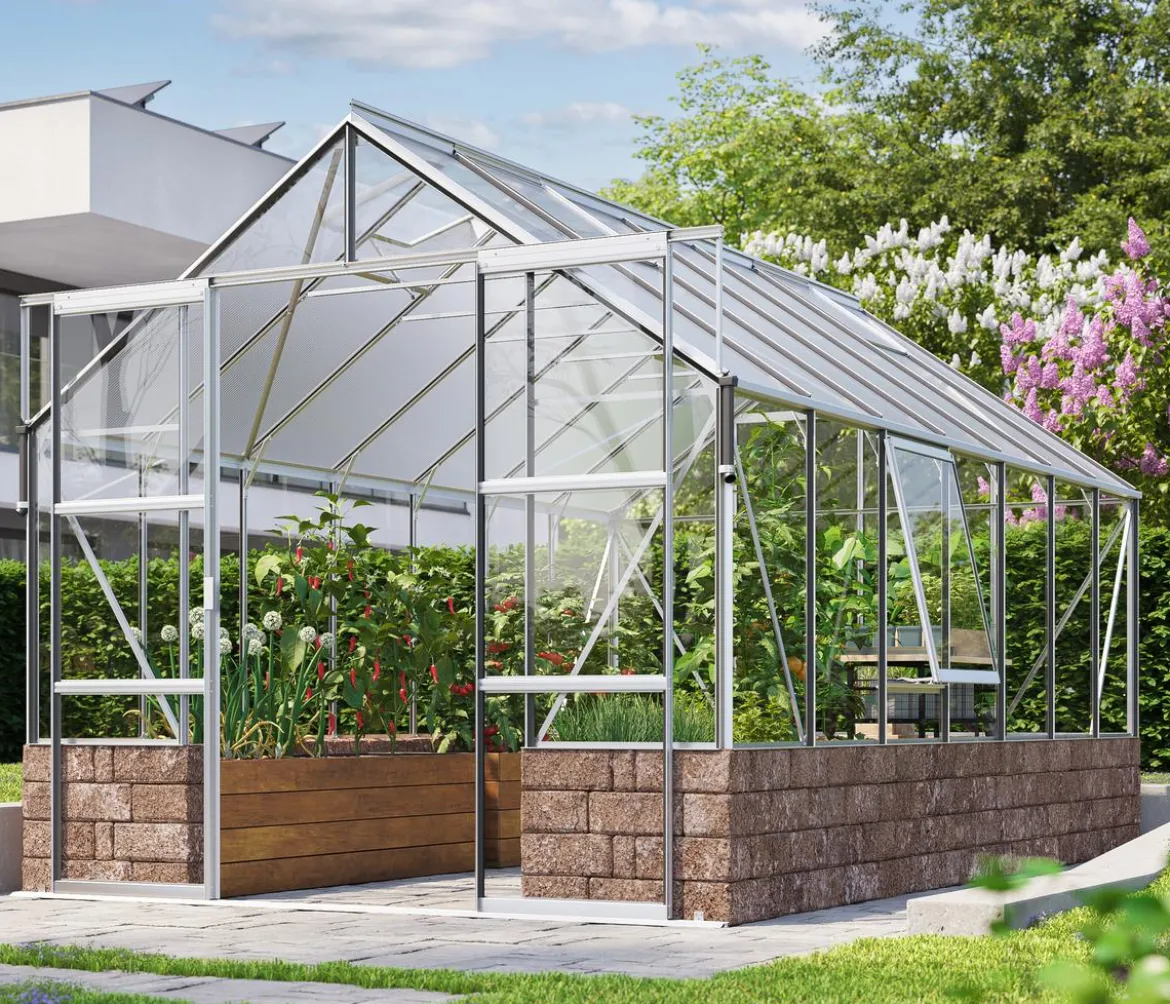 Vitavia Gewächshaus Cassiopeia 11500 ESG/HKP, inkl. Sockelmauer Herbstlaub