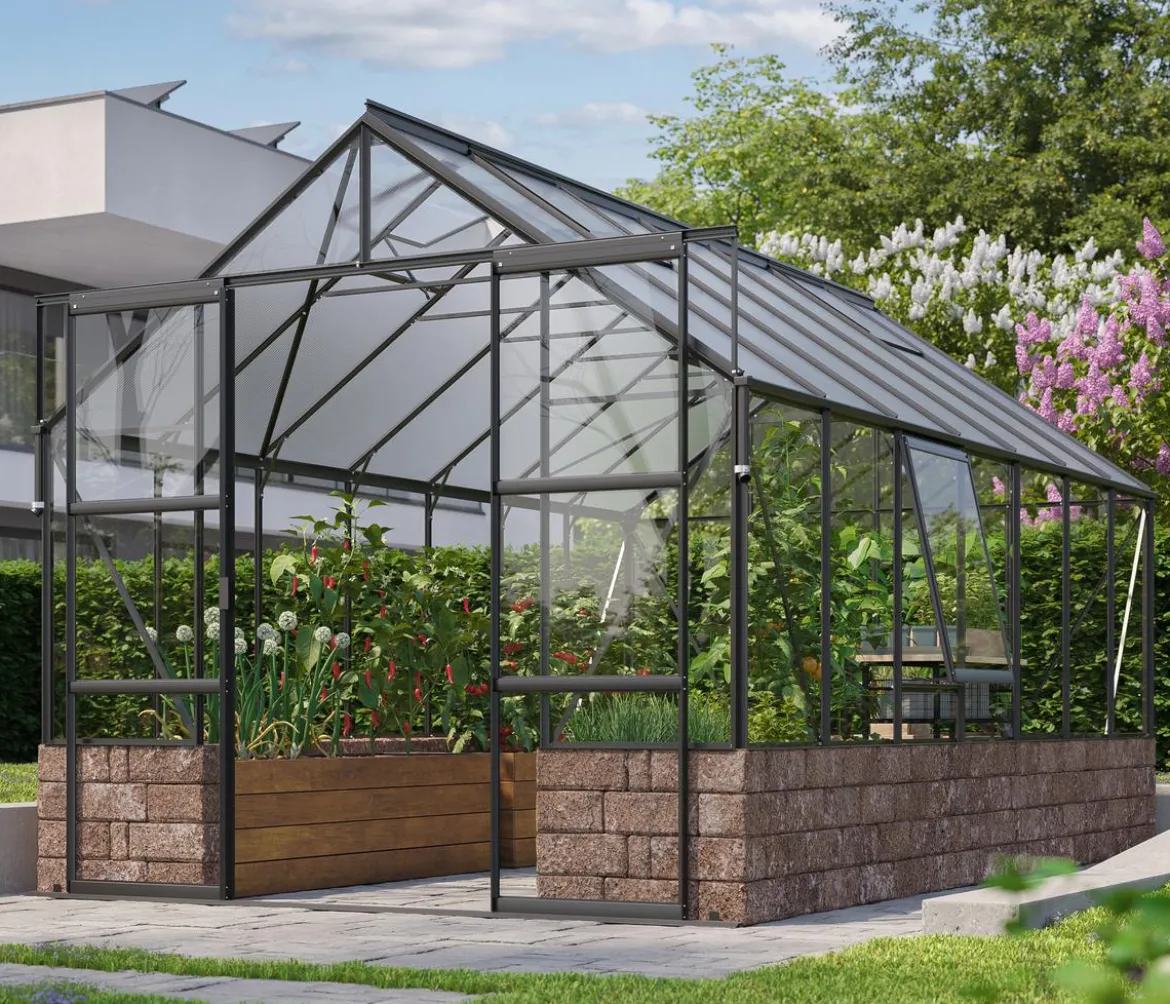 Vitavia Gewächshaus Cassiopeia 11500 ESG/HKP, inkl. Sockelmauer Herbstlaub