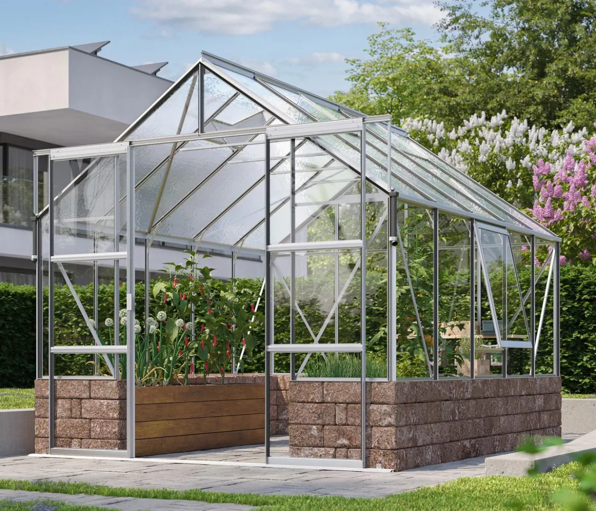 Vitavia Gewächshaus Cassiopeia 8300 ESG/NSG, inkl. Sockelmauer Herbstlaub