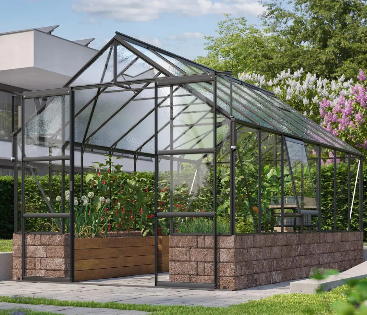 Vitavia Gewächshaus Cassiopeia 11500 ESG/NSG, inkl. Sockelmauer Herbstlaub