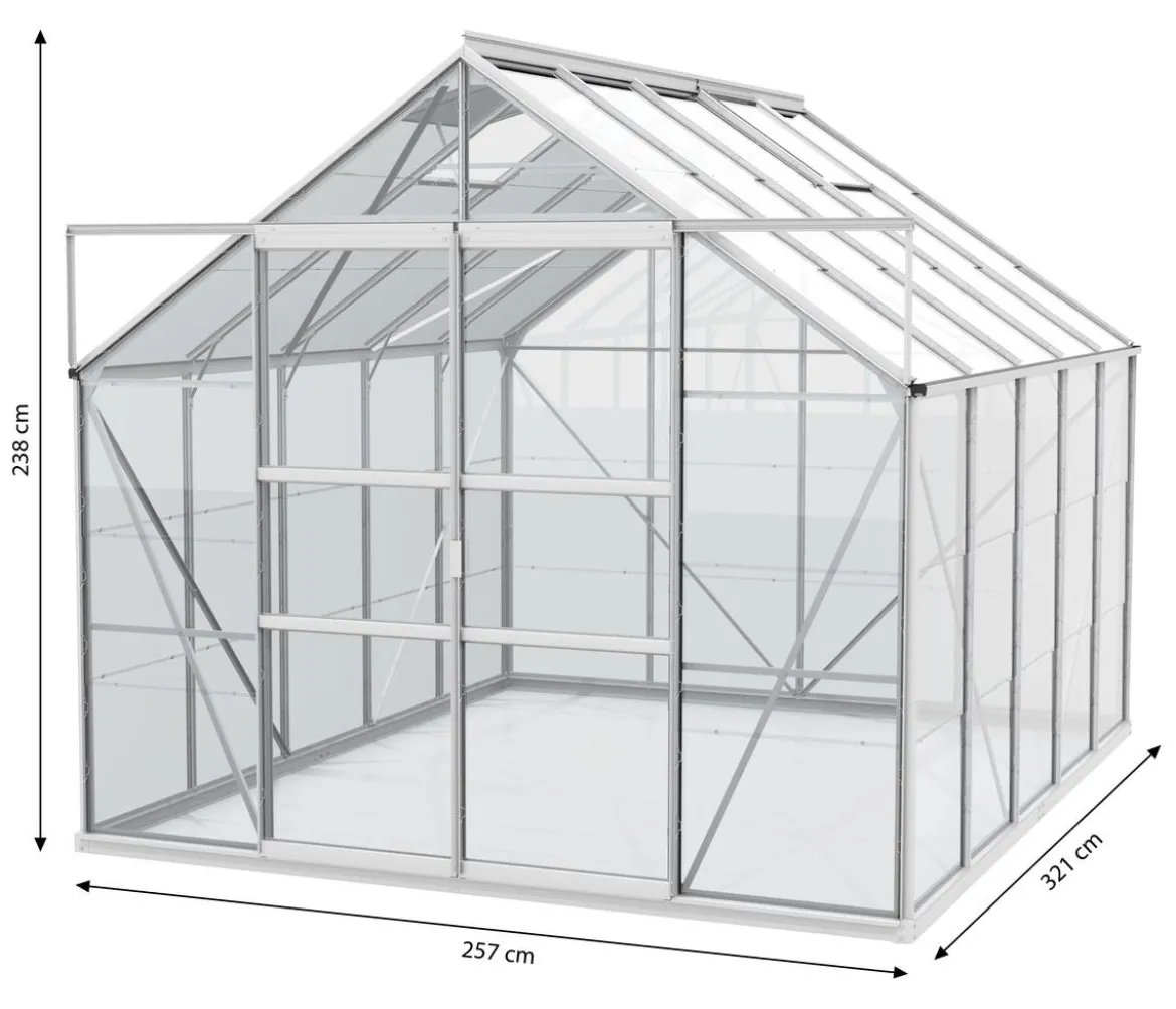 Vitavia Gewächshaus Neptun Plus 8300 ESG, inkl. Stahlfundamentrahmen, ca. B257/H238/T321 cm