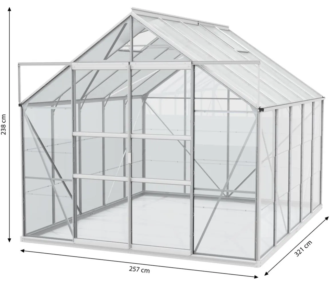 Vitavia Gewächshaus Neptun Plus 8300 ESG/HKP, inkl. Stahlfundamentrahmen, ca. B257/H238/T321 cm