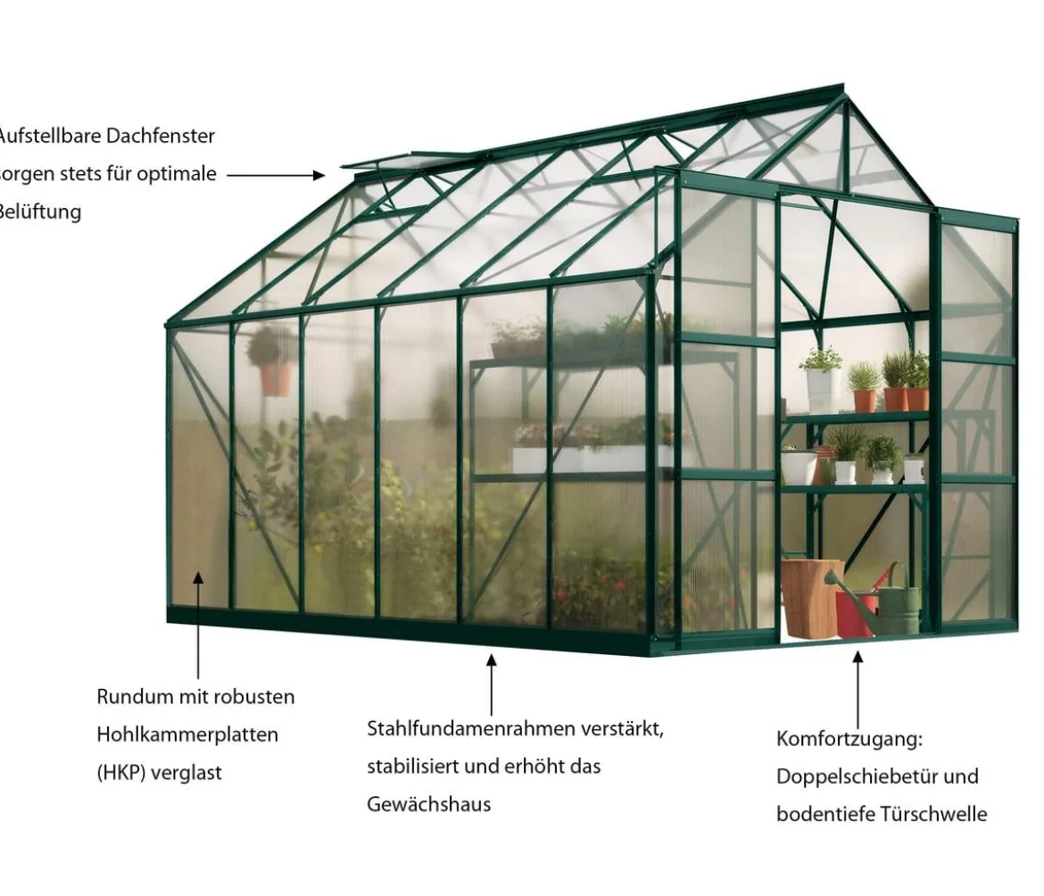 Vitavia Gewächshaus Phönix 9900 HKP, inkl. Stahlfundamentrahmen, ca. B257/H254/T386 cm