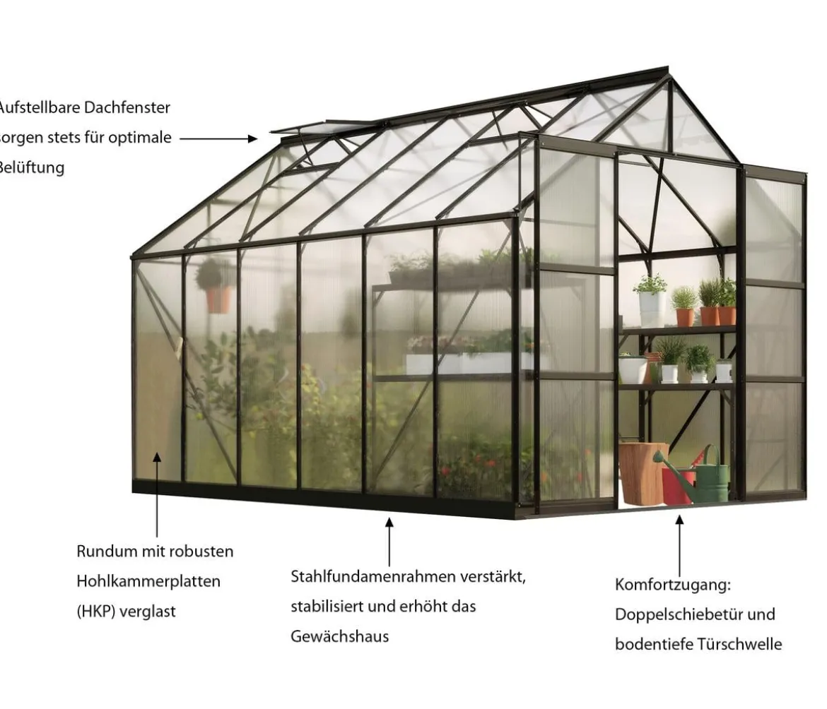 Vitavia Gewächshaus Phönix 9900 HKP, inkl. Stahlfundamentrahmen, ca. B257/H254/T386 cm