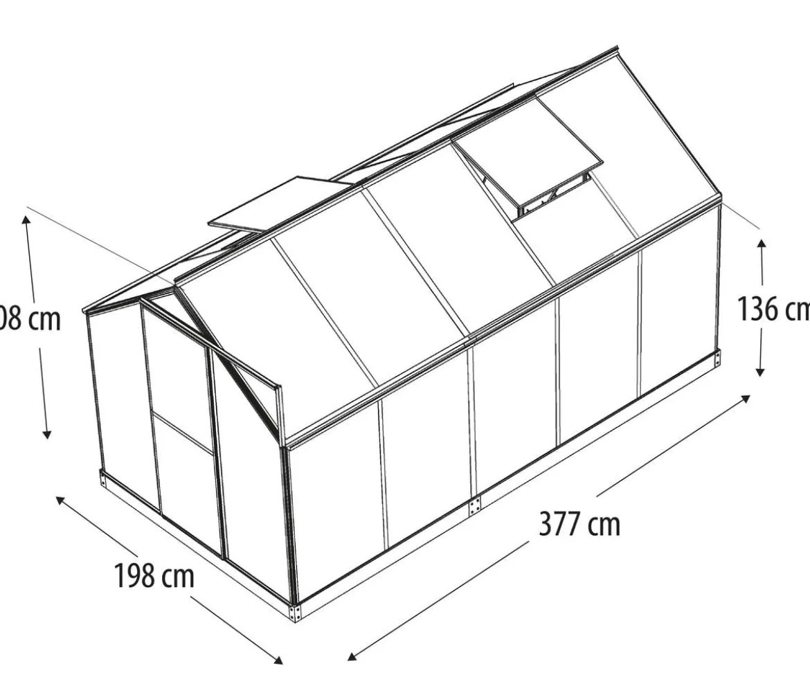Vitavia Gewächshaus Pluto 7500 HKP, inkl. Stahlfundamentrahmen, ca. B198/H208/T377 cm