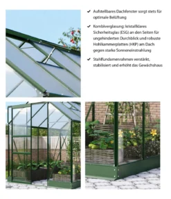 Vitavia Gewächshaus Pontos 5000, ESG 3 mm/HKP 6 mm, inkl. Stahlundamentrahmen, ca. B195/H207/T261 cm