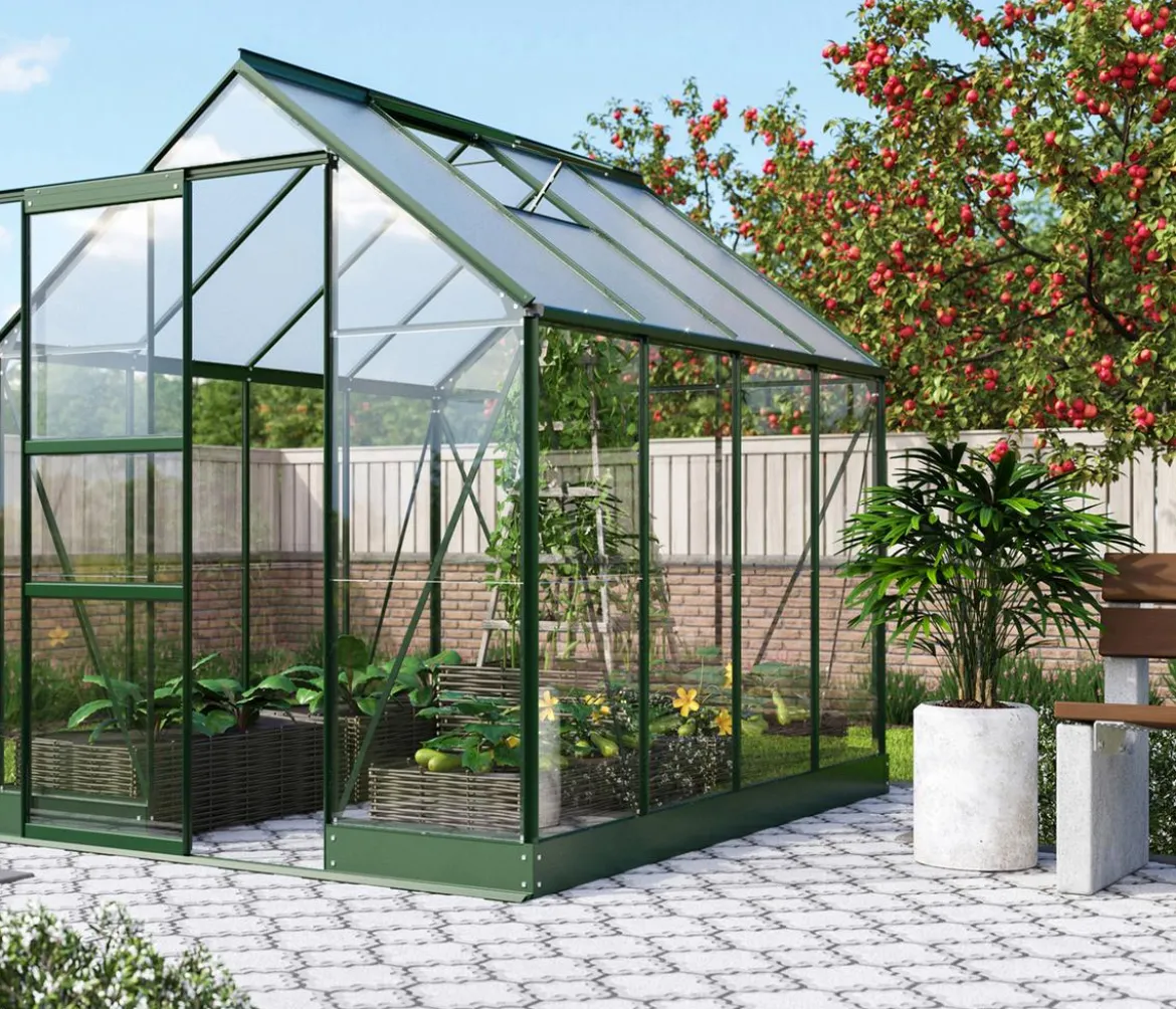 Vitavia Gewächshaus Pontos 5000, ESG 3 mm/HKP 6 mm, inkl. Stahlundamentrahmen, ca. B195/H207/T261 cm