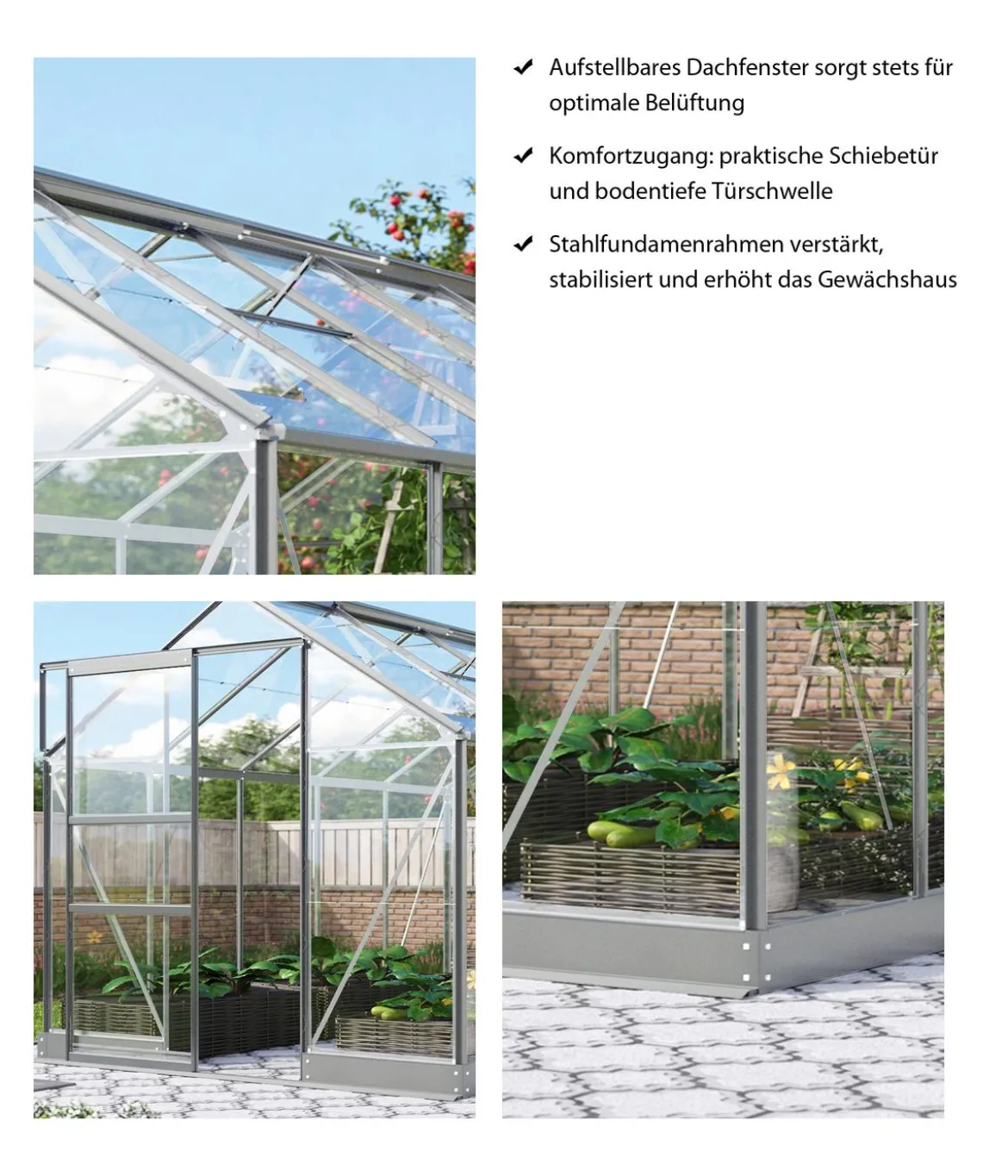 Vitavia Gewächshaus Pontos 6200, ESG, inkl. Stahlfundamentrahmen, ca. B195/H207/T324 cm