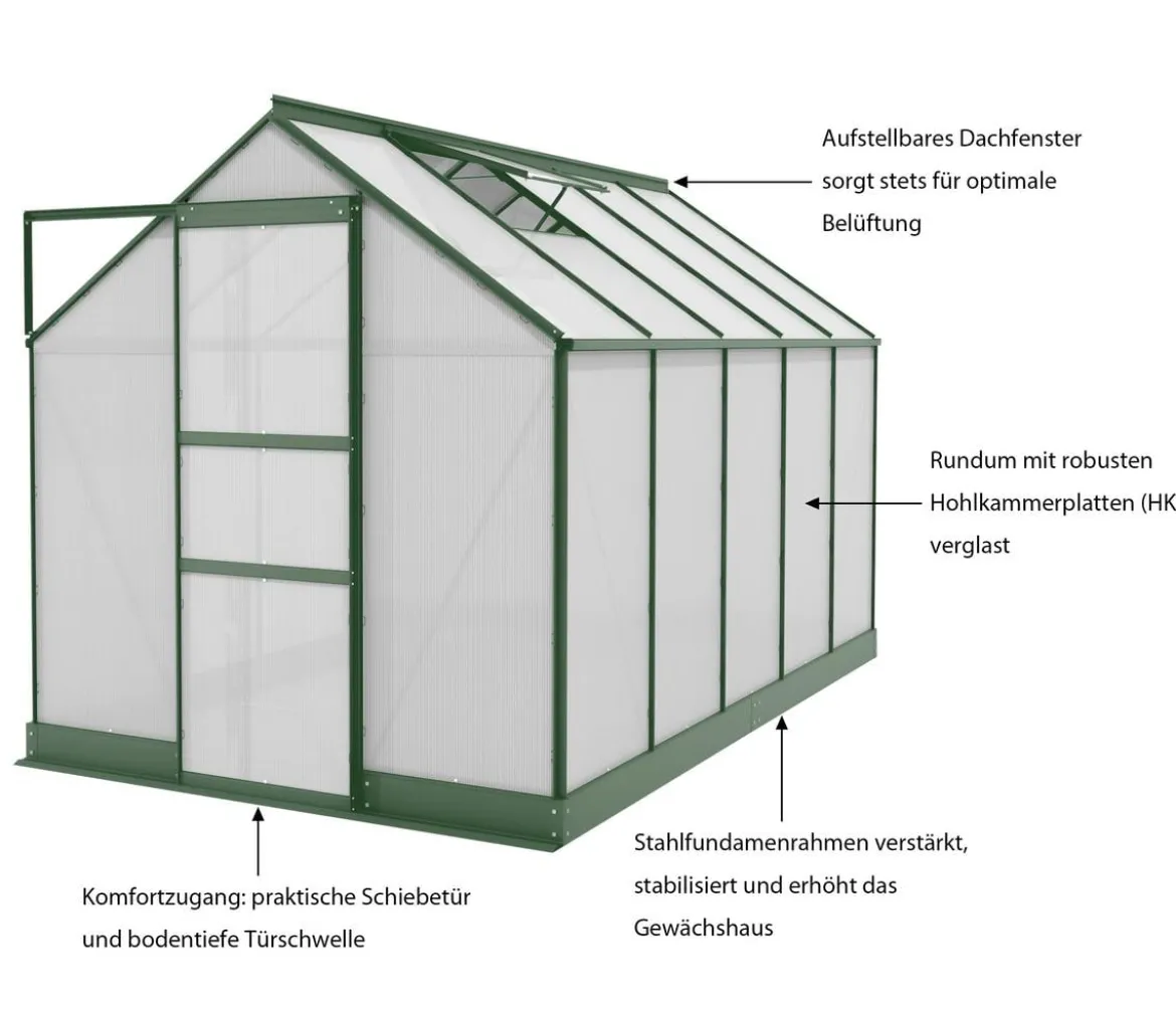 Vitavia Gewächshaus Pontos 6200, HKP 6 mm, inkl. Stahlfundamentrahmen