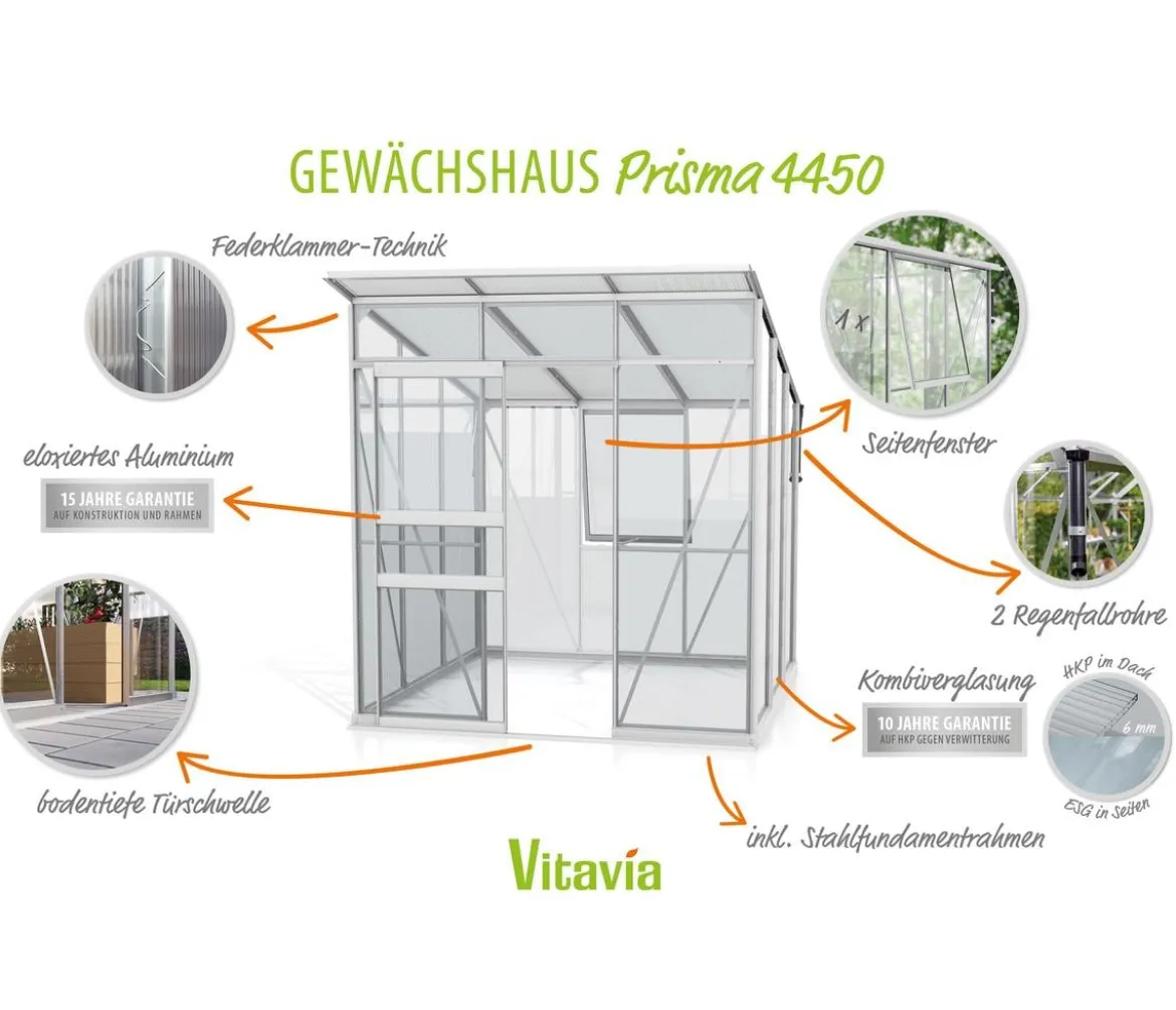 Vitavia Gewächshaus Prisma 4450 ESG/HKP, inkl. Stahlfundamentrahmen