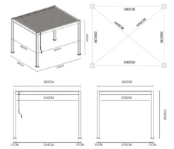 Weide Classic Pergola 3x3,6 Alu-Stahl, ca. B360/H255/T300 cm